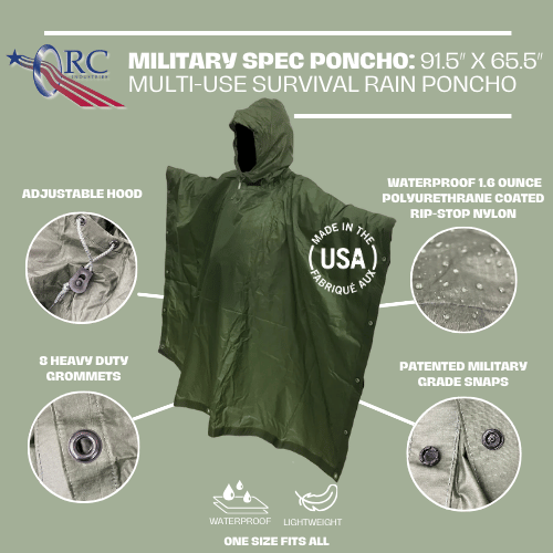 US Military Poncho – Waterproof Foliage Green, Made in USA US Military Poncho – Waterproof Foliage Green, Made in USA