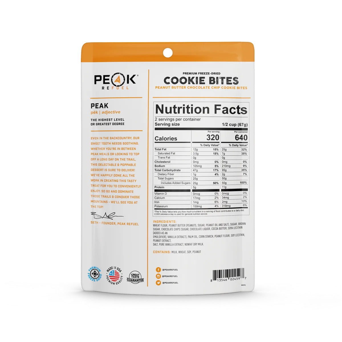 Peak Refuel Peanut Butter Chocolate Chip Cookie Bites